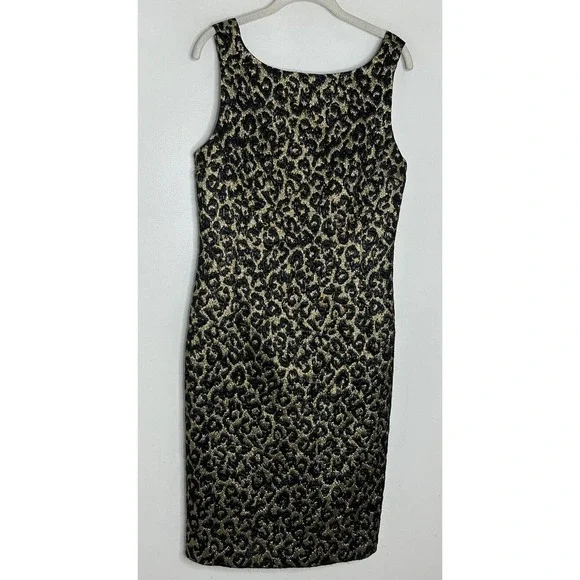 Michael Kors Italy Runway Gold Metallic Silk Wool Leopard Print Dress Sz 10 - Picture 2 of 7